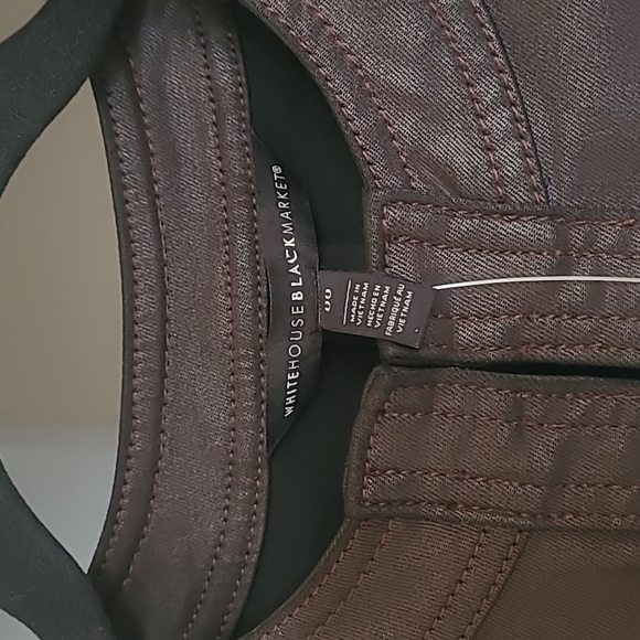 White House Black Market Fitted Coated Utility Jacket. Very dark reddish-brown. - Picture 6 of 12